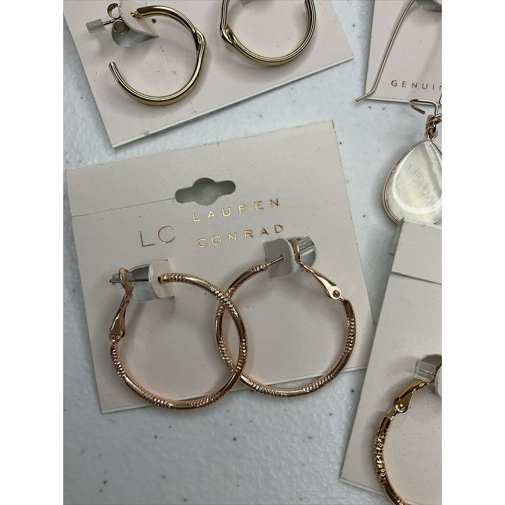 LC Lauren Conrad Teardrop Hoop Earrings Lot Of 4 Gold Tone Dangle Drop NWT - Picture 5 of 7